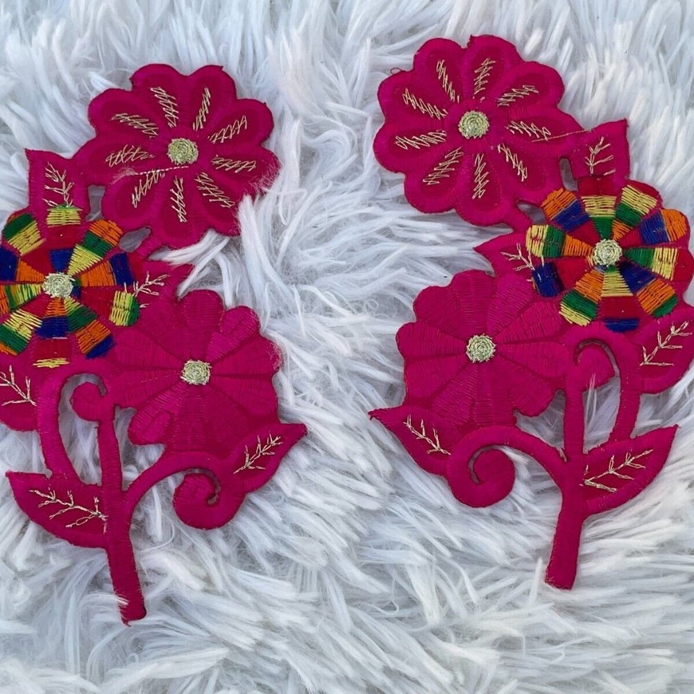 Iron On Patches Deep Pink Flower Patches for Craft Clothes Accessory lot of 2 - Picture 2 of 10